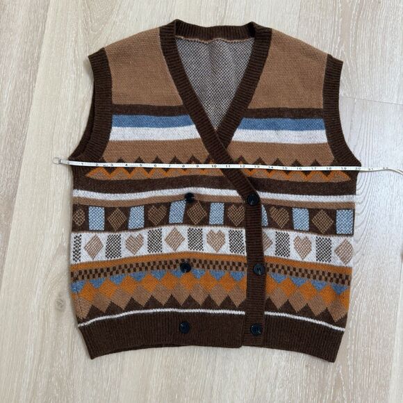 Double Breasted Grandpa Sweater Vest Sz M Button Up Fair Isle Cottage Shimmer - Picture 5 of 10
